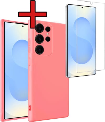 Hoesje - Met Screenprotector - Geschikt voor Samsung Galaxy S25 Ultra - Sterk & Shockproof - Telefoon Hoes - Back Cover - Siliconen Case - Telefoonhoes - Licht Roze