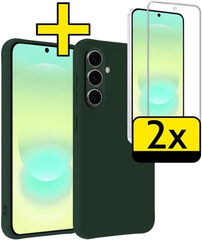 Hoesje - Met 2x Screenprotector - Geschikt voor Samsung Galaxy A37 - Sterk & Shockproof - Back Cover - Siliconen Case - Telefoon Hoes - Telefoonhoesjes - Donkergroen