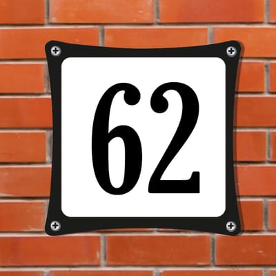 Decoporta Huisnummerbord Emaille-Look - Nummer 62 - Standaard - 10 x 10 cm | incl. schroeven