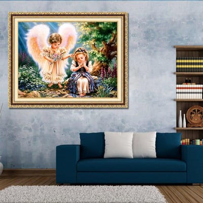 Ronde boor 5D DIY Diamond Painting  Twee engelen  Borduurkruissteek 5D Home Decor 20X30CM
