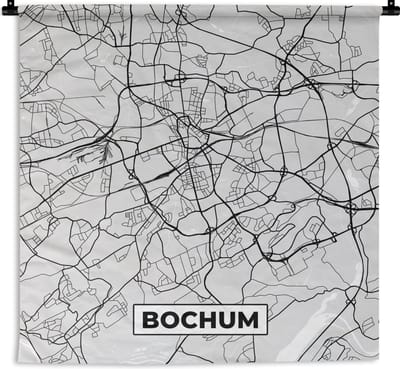 Wandkleed - Wanddoek - Bochum - Duitsland - Kaart - Plattegrond - Stadskaart - 180x180 cm - Wandtapijt