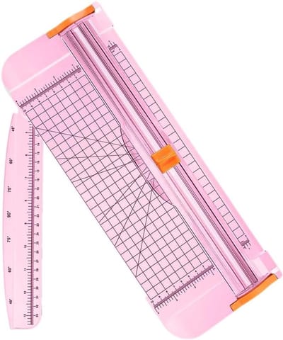 Draagbare A4 Papier Snijmachine met Snijlijn Gids en Zijliniaal voor Thuis en Kantoor, 38 cm, Roze, Efficiënt en Gebruiksvriendelijk