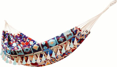 Dubbele hangmat - Geometrisch Retro-patroon - 280 x 150 cm - Katoen met Franjes - Voor Buiten en Camping