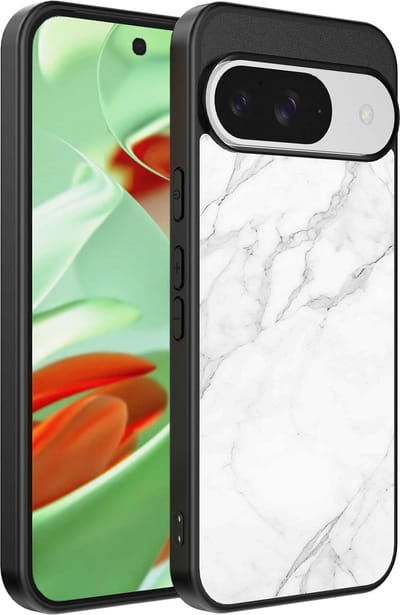 Geschikt voor Google Pixel 9 Pro Telefoonhoesje met Wit Marmer Opdruk - TPU Backcover Case White Marble Design - Zwart - Smartphonica geschikt voor Google Pixel 9 Pro