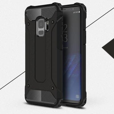 HB Hoesje Geschikt voor Samsung Galaxy S9 - Anti Shock Hybrid Armor Back Cover - Zwart