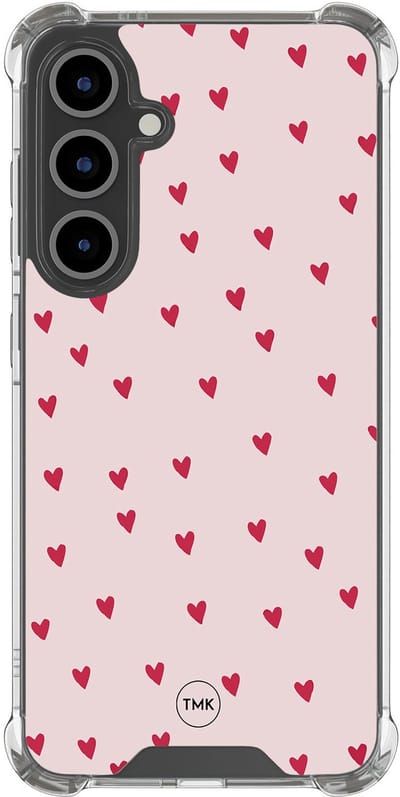 Shockproof hoesje geschikt voor Samsung Galaxy S25 FE - Cute hearts - Schokbestendig - Verhoogde randen - TPU case - Extra Sterke Back Cover - Print - Transparant, Roze