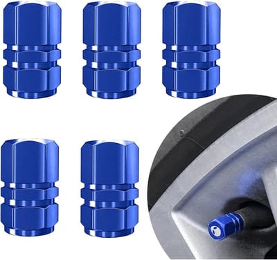 Set van 5 Ventieldoppen voor Auto's, Fietsen, Vrachtwagens en Motoren - Aluminium, Blauw, Stofdicht