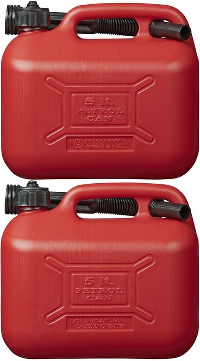 Pro Plus jerrycan/benzinetank - 2x - rood - 5 liter - Voor benzine/diesel - Jerrycans voor onderweg - kunststof