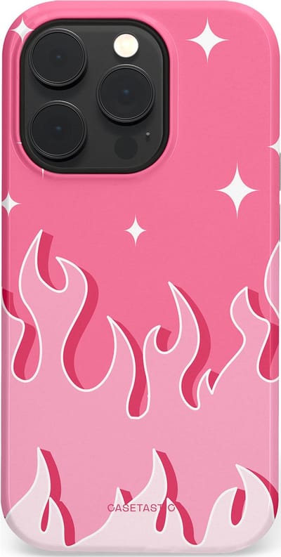 Casetastic Hoesje Geschikt voor Apple iPhone 14 Pro Magsafe - Stijlvolle Beschermende Duo-layer Case - Roze Vlammen