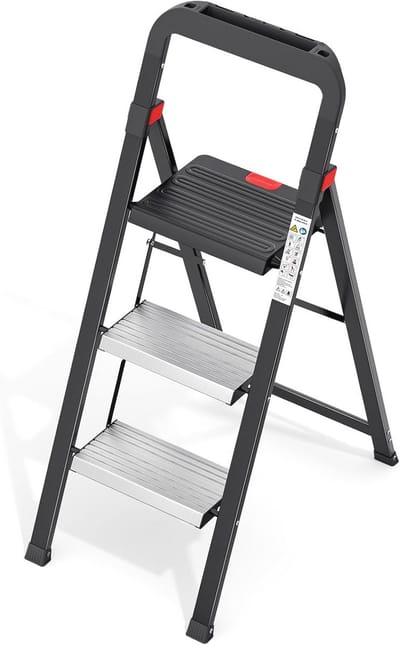 3-traps aluminium ladder met handgreep en antislip pedalen voor thuis, keuken en tuin