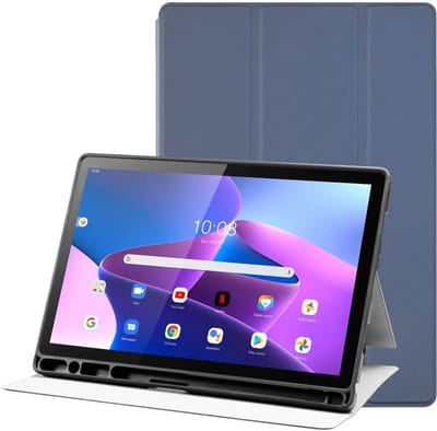 Tablet Hoes Geschikt voor Lenovo Tab M10 Plus Gen 3 | Luxe Tri-Fold Book Case | Kunst Leren Bescherm Hoes | Standaard Functie | Blauw