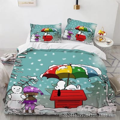 Snoopy Schattige Print Beddengoedsets Dekbed Quilt Bedsprei Dekbedovertrek Kussensloop 2-3 Stuks Sets Kinderen Volwassen Maat Woondecoratie EU Single 135x200cm