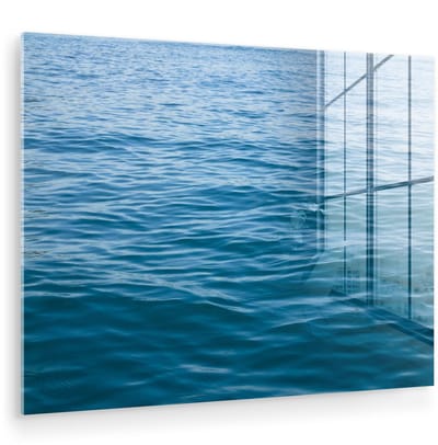 ® Glasschilderij 160x120 cm - Schilderij acrylglas - Zee - Blauw - Oceaan - Foto op glas - Muurdecoratie woonkamer - Wanddecoratie slaapkamer - Schilderijen