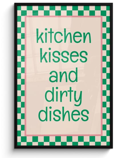 Poster in lijst - Fotolijst 80x120 cm - Posters - Quote - Groen - Geblokt - Keuken - Posterlijst zwart - Decoratie - Wanddecoratie woonkamer - Muurdecoratie slaapkamer