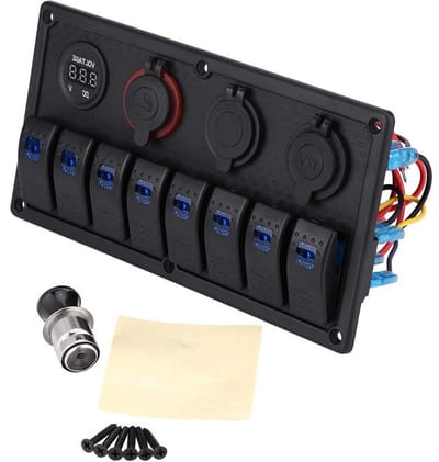 SnelShoppen - 8 Gang Rocker Switch Paneel voor Voertuigen en Botens, ABS Kunststof met Dubbele USB Poorten en Voltmeter, Ideaal voor Jachten en Campin