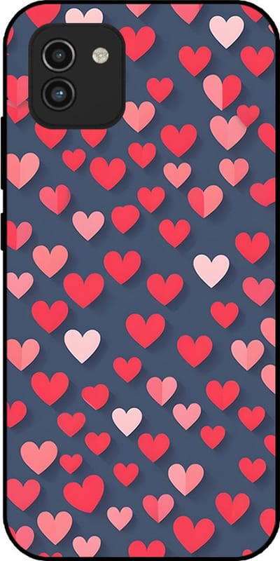 Smartphonica Telefoonhoesje Geschikt voor Samsung Galaxy A03 met Roze en Rode Hartjes Opdruk - TPU Backcover Case With Rosé and Red Heart Design geschikt voor Samsung Galaxy A03