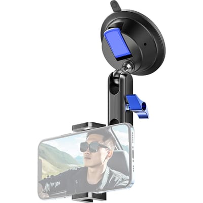 Support de téléphone à ventouse Support à ventouse pour téléphone avec double rotule rotative à 360 degrés avec téléphone argenté