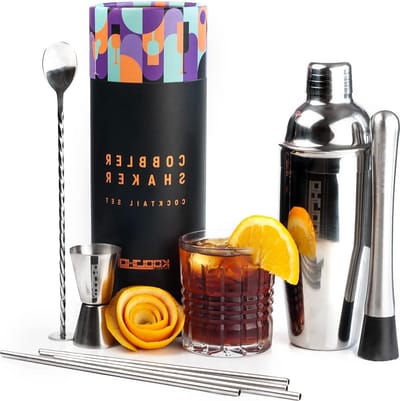 Cocktailset Cadeau Idee voor Vrouwen Mannen - Cobbler Shaker Maatbeker Lepel Mojito Stamper Metaal Rietjes Van 4 Doos Gift for Women Men