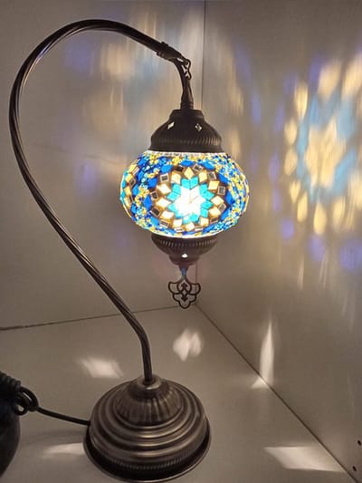 Turkse lamp - tafellamp boogmodel blauw - 1 stuk - handgemaakt en uniek design