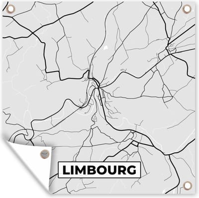 Tuin poster Kaart – Plattegrond – Stadskaart – Limbourg – België – Zwart Wit - 200x200 cm - Tuindoek