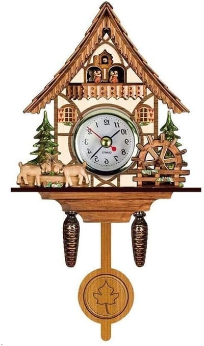 Traditionele Koekoeksklok in Noordwest-Europese Stijl, Antieke Houten Vogelhuis Klok met Automatische Swingbel voor Woondecoratie en Sfeervolle Accenten