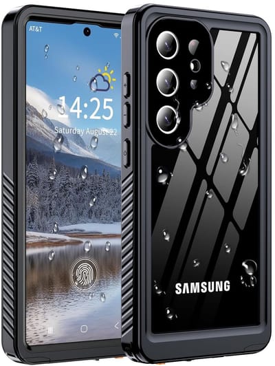 SBG Outdoor Case Waterdicht Transparant Hoesje geschikt voor Samsung Galaxy S25 Ultra | Onderwater tot twee meter | Antislip greep | IP68-gecertificeerd | Transparant/Zwart