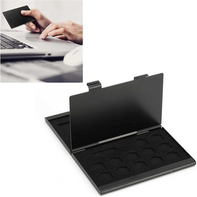 Opbergdoos Aluminium - Kaarthouder SIM Nano - Kaarten Organiseren - Antimagnetisch Ontwerp - 9.3x6x1.1cm - Zwart