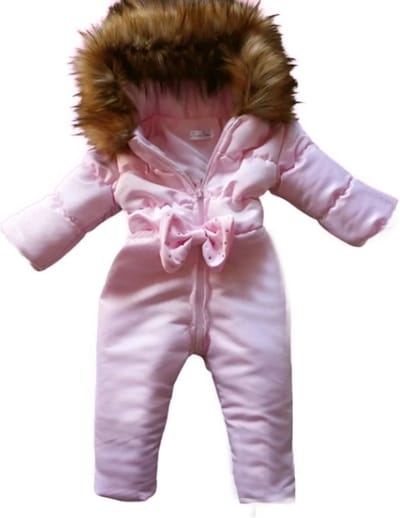 BamBella® Skipak - Maat 56 - Luxe Bontkraag pak Imitatiebont wagenpak kind Roze kinderjas jasje met grote bontkraag