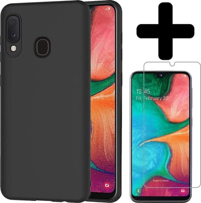 Hoesje - Met Screenprotector - Geschikt voor Samsung Galaxy A20e - Sterk & Shockproof - Telefoon Hoes - Back Cover - Siliconen Case - Telefoonhoes - Zwart