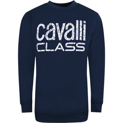 Cavalli Class marineblauw sweatshirt met gedurfd bloemenontwerp