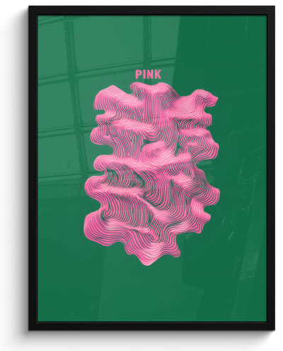 Poster in lijst - Fotolijst 50x70 cm - Posters - Abstract - Pink - Lijnen - Groen - Posterlijst zwart - Decoratie - Wanddecoratie woonkamer - Muurdecoratie slaapkamer