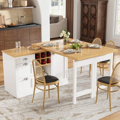 HAUSS SPOLE Bartafel - Uitschuifbaar En Opklapbaar Met Opbergruimte En Lade - Voor Keuken En Eethooek - MDF - 120-197x40x74 Cm - Wit