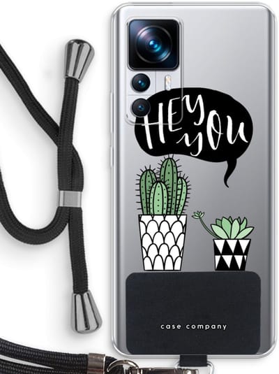 Case Company® - Hoesje met koord geschikt voor Xiaomi 12T hoesje met Koord - Hey you cactus - Telefoonhoesje met Zwart Koord - Bescherming aan alle Kanten en Over de Schermrand