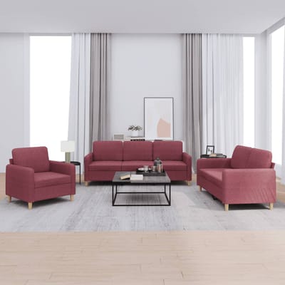 vidaXL 3-delige Loungeset met kussens stof wijnrood