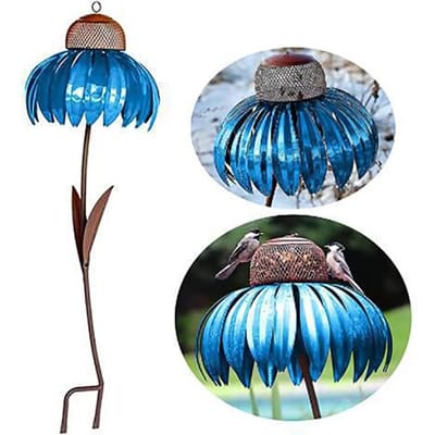 Echinacea Vogelvoederhuisje IJzeren Staand Vogelvoederhuisje Achtertuin Bloemenpaal Vogelvoederhuisje Tuinkunst Metaal blauw