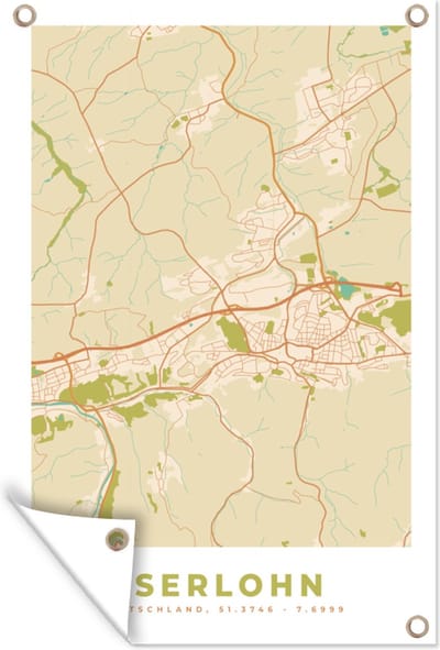 Muurdecoratie Plattegrond - Iserlohn - Kaart - Stadskaart - Vintage - 120x180 cm - Tuinposter - Tuindoek