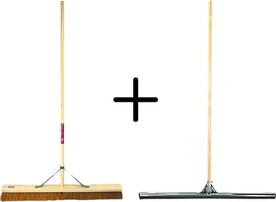 Synx Tools Coco Binnenbezem 90cm + Vloertrekker 75cm met Steel 150cm - Zaalveger – Vloerreiniger – Extra breed - Zachte bezem kokos met steel 160cm