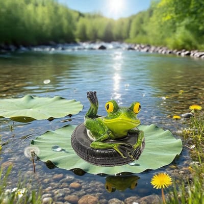Dailygoods- Harsdecoratie Zwemkikker - Tuinbeelden voor Buiten - Tuindecoratie Vijver - Decoratieve Mini-Vijver - Lichtgewicht - Afmetingen 13 x 14 x 9,5 cm