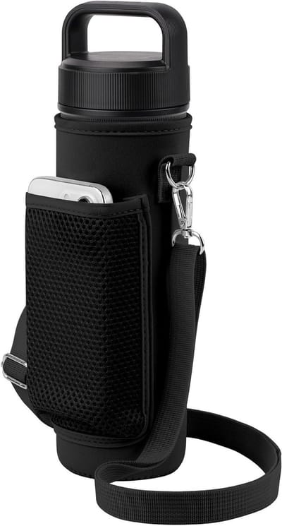 Waterfles Houder met 2 Bandjes voor YETI Rambler en Yonder - Draagtas voor Reisfles met Schouderband en Mesh Telefoon Pocket, Zwart