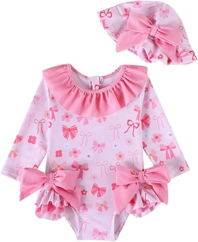 Zomerse Baby Badmode met Lange Mouwen en Zonnehoed - UV Bescherming voor Meisjes, Comfortabele Zwemkleding en Speelplezier