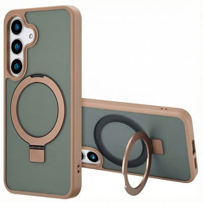 Accezz Hoesje - Geschikt voor Samsung Galaxy S25 - Ring Stand Backcover met Magnetische Ring - Bruin