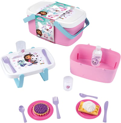 Smoby - Speelgoedkeukenaccessoireset picknick mand Gabby's poppenhuis - Bijzettafeltje en mand met 14 accessoires - rollenspel