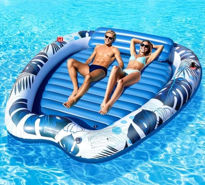 Opblaasbaar luchtbed - Watermat Zonnebed - Ontspannen op water - Met bekerhouders - 230 x 170 cm - Blauw