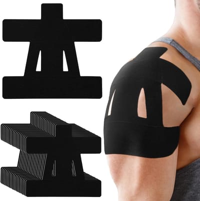 20 stuks kinesiologietape voor verlichting van schouderpijn, voorgesneden, waterdicht, ademend, elastische kinesiologie-atletiektape voor schouderondersteuning en spieren, marathonsporten (zwart)