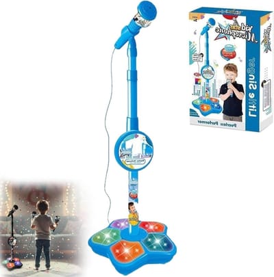 Microfoon Speelgoed - Karaoke Machine - Zingen en Optreden - Verstelbare Standaard - 24 x 8 x 16 cm - Blauw