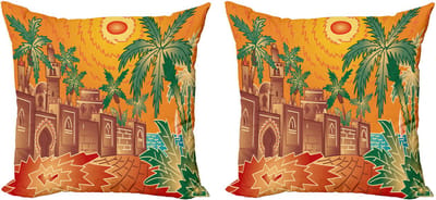 ABAKUHAUS Oasis Decoratieve Kussenhoes, Set van 2, Abstract, Hoge Antieke Muren, Modern Accent, Dubbelzijdige Digitale Print, 40x40 cm, Meerkleurig