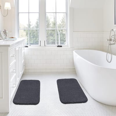 Famanu - Zachte badmat, antislip, superabsorberende mat van dikke en pluizige microvezel, machinewasbaar, set van 2 matten, 40 x 60 cm (zwart)