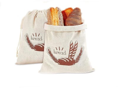 Broodzak - 2 Stuks - Broodzakken Met Trekkoord - Herbruikbaar - Broodopbergzakken - Broodzak Met Trekkoord - Voor Zelfgebakken Brood en Bakkerijtraktaties - 31x39 cm - Beige