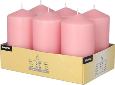 Conpax candles Stompkaarsen/zuilkaarsen set van 6x - lichtroze - D6 x H12 cm - 24 branduren