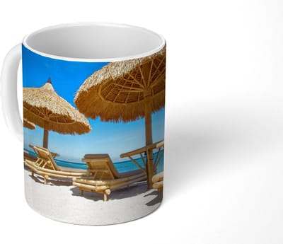 Mok - Koffiemok - Strandstoel - Strand - Parasol - Zee - Zomer - Mokken - 350 ML - Beker - Koffiemokken - Theemok